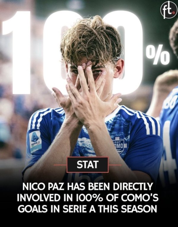 💯5轮3球3助攻！尼科-帕斯参与了科莫本赛季意甲的沿途进球