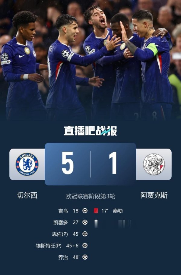 四连胜! 切尔西5-1十东说念主阿贾克斯 恩佐、埃斯特旺点射凯塞多立功