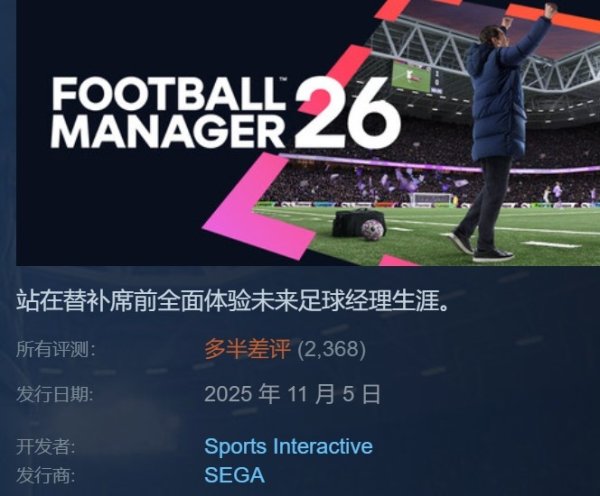 憋2年拉了个大的？FM26庄重上线 首日多半差评、简顶用户至极差评